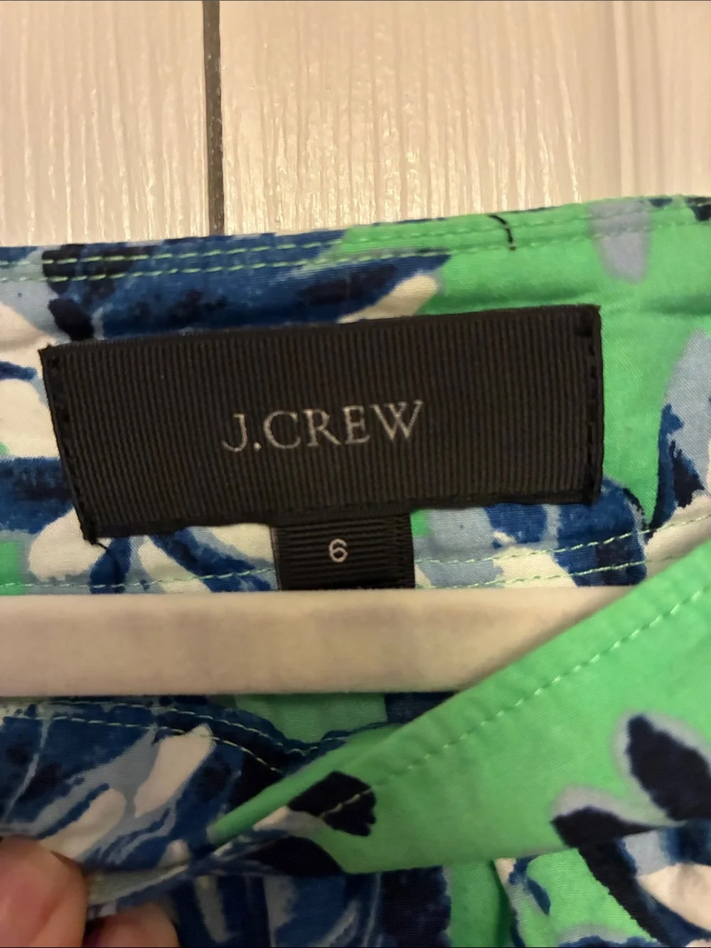 J. Crew Green patio skirt with Blue & White Floral Print